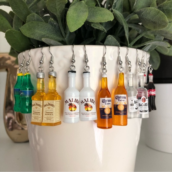 New Mini Bacardi Rum Liquor Bottle Dangling Fun Novelty Handmade Party Earrings - Picture 6 of 6